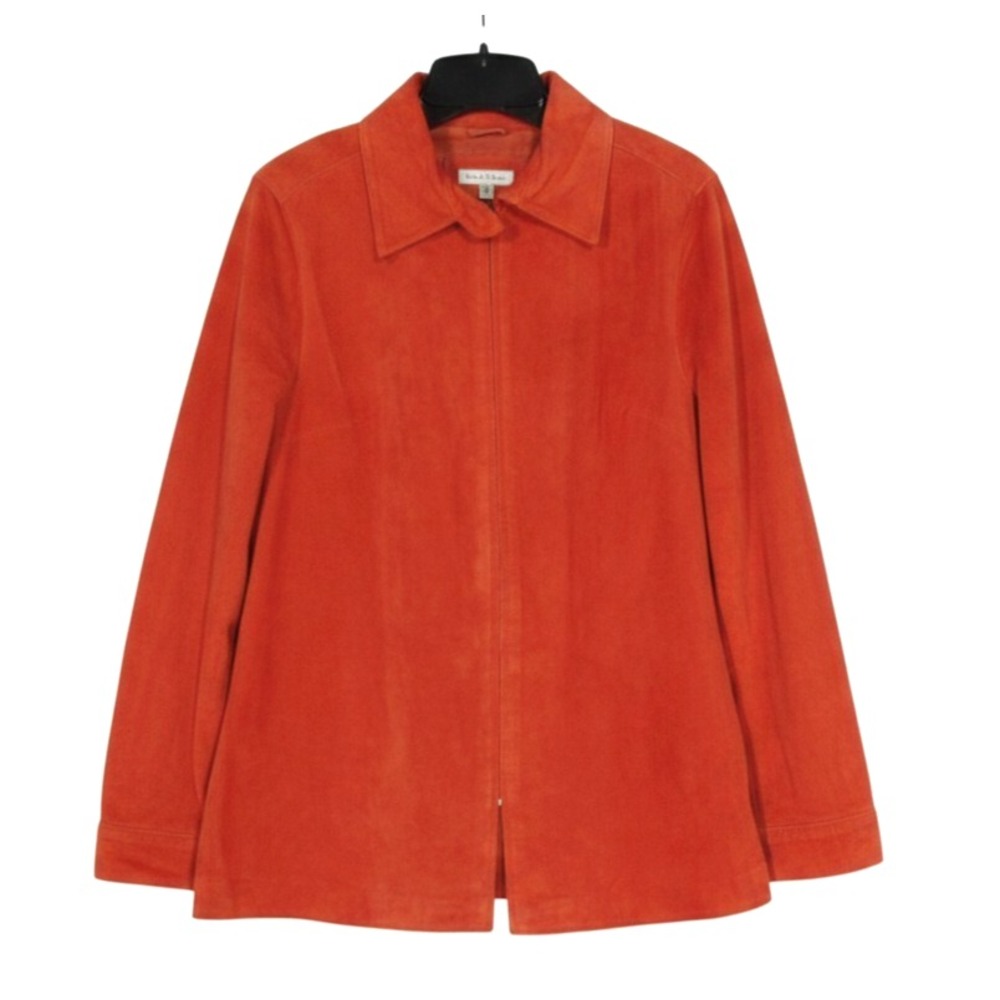 YVONNE LE MARIE Lined SUEDE LEATHER Burnt Orange FULL-ZIP Slit Cuff JACKET Sz 10